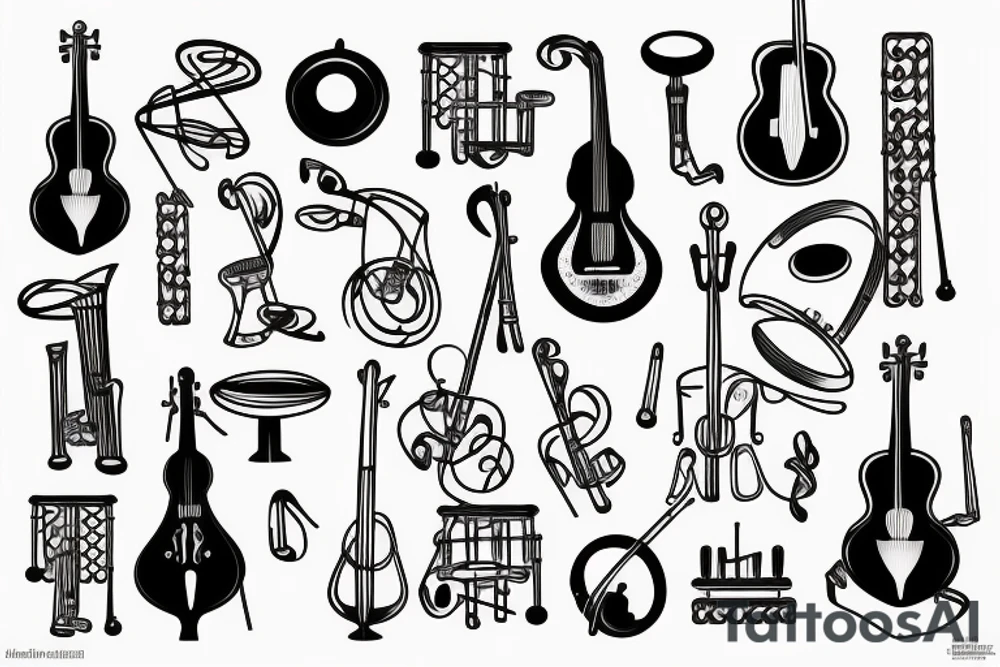 musical instruments in geometric tattoo idea