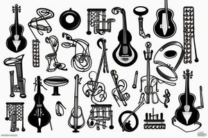 musical instruments in geometric tattoo idea