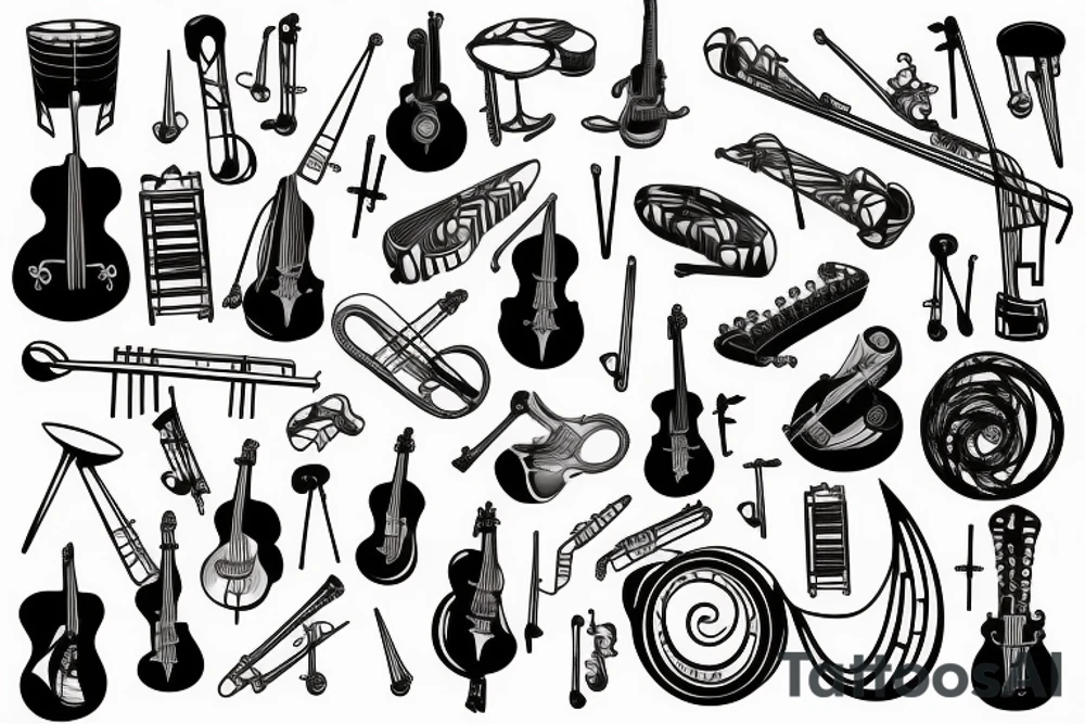 musical instruments in geometric tattoo idea