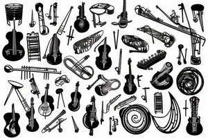 musical instruments in geometric tattoo idea