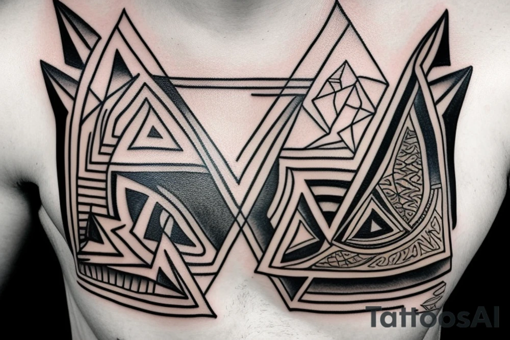 triangle with guitar on a chest tattoo idea