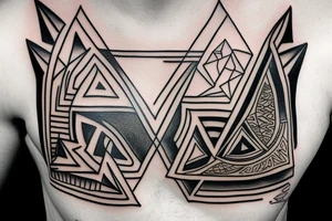 triangle with guitar on a chest tattoo idea