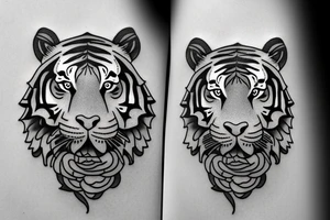 Woman with gun. Tiger. Libra. Freedom. tattoo idea
