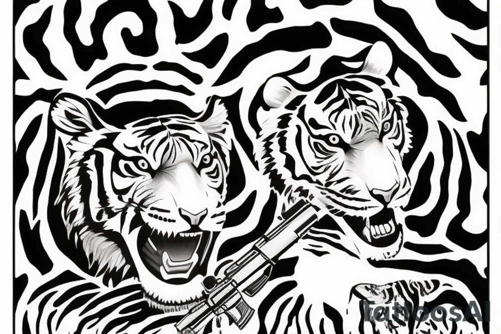 Woman with gun. Tiger. Libra. Freedom. tattoo idea