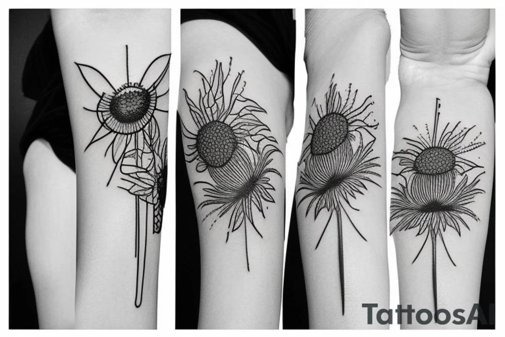 3-4" tall thistle simple lines tattoo idea