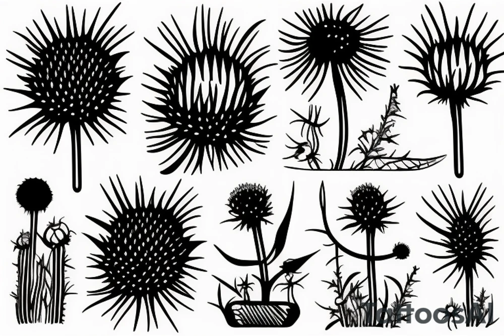 3-4" tall thistle simple lines a little surreal and modern looking tattoo idea