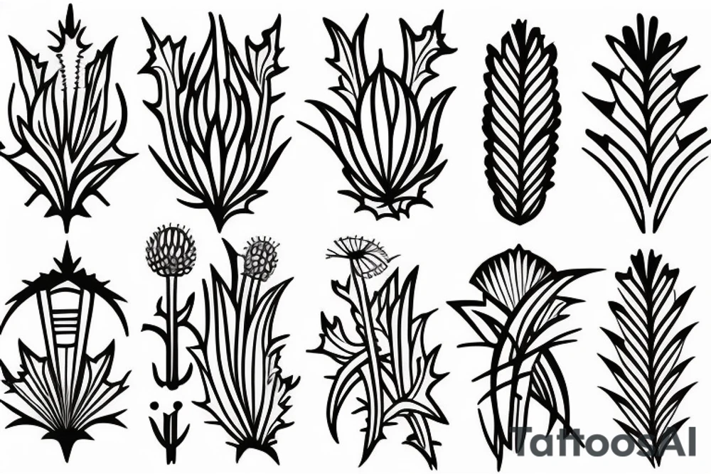 thistle, modern, a little deco, simple line work, blackwork tattoo idea