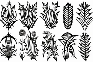 thistle, modern, a little deco, simple line work, blackwork tattoo idea
