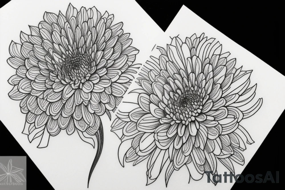 chrysanthemum, modern, a little deco, simple line work, blackwork tattoo idea