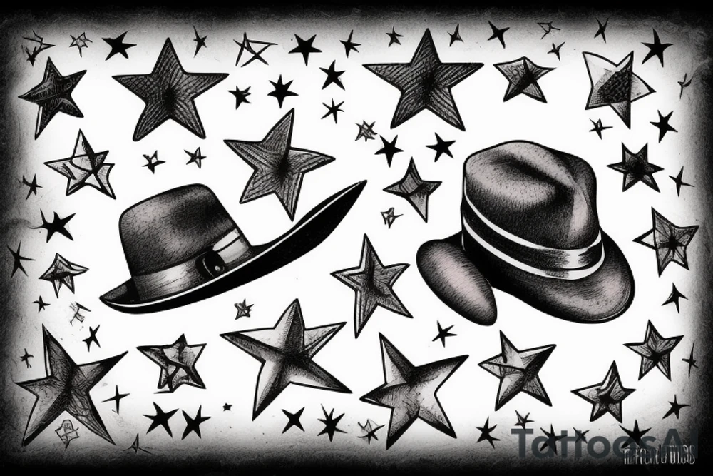 victorian men's hat and shooting star tattoo idea