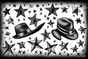 victorian men's hat and shooting star tattoo idea