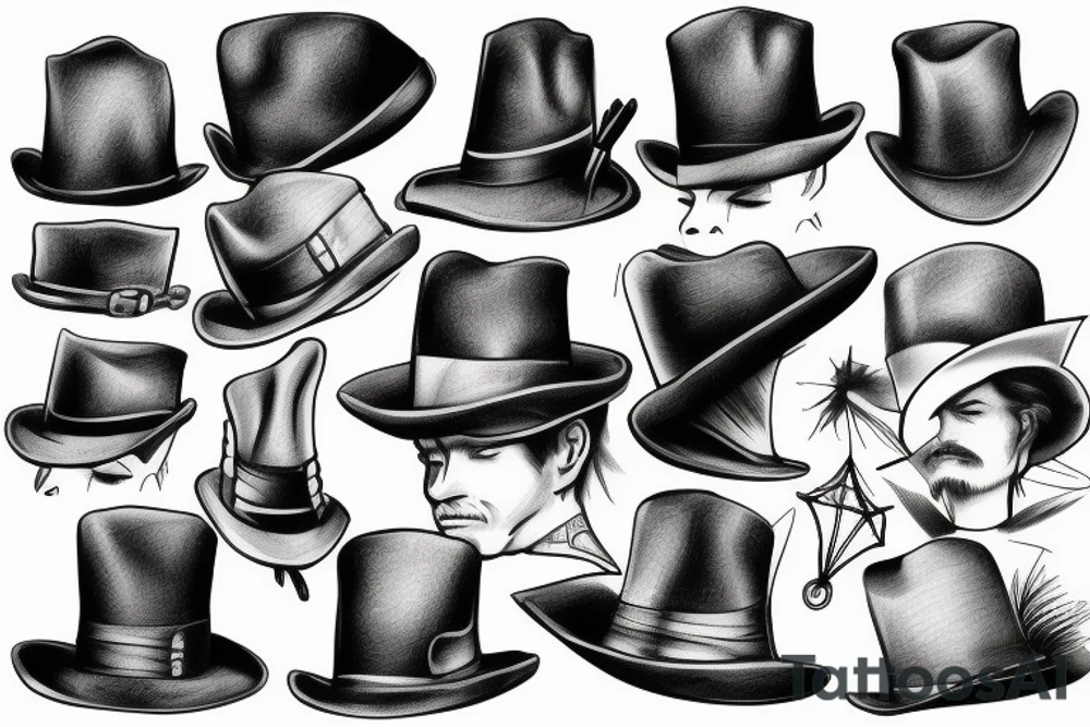 victorian men's hat tattoo idea