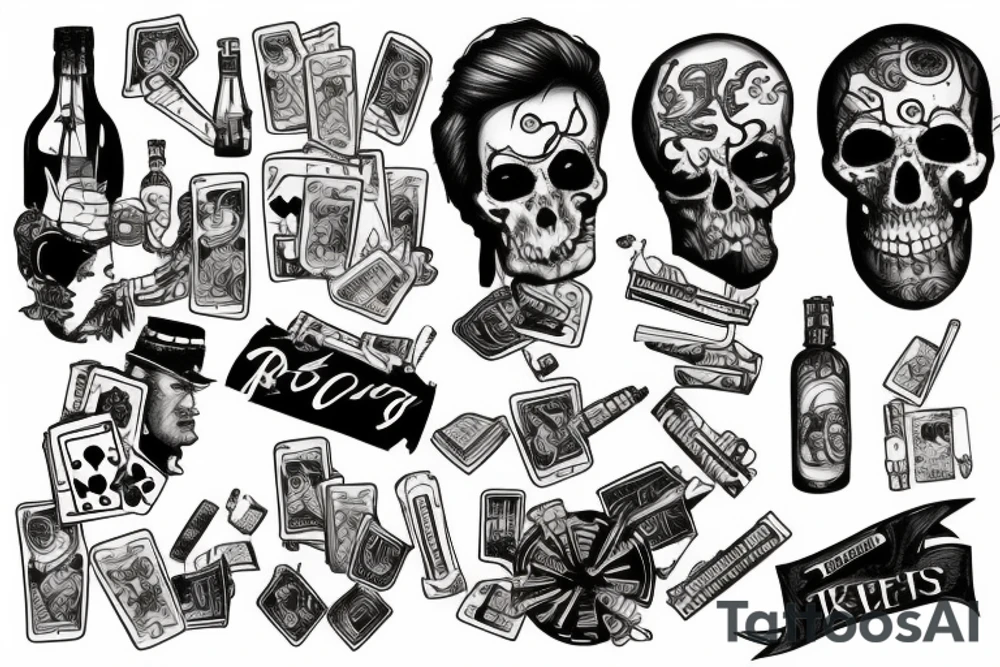 drugs, alcohol, prostitutes, gambling, war, death, betrayal tattoo idea