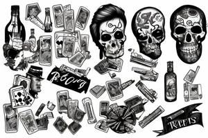 drugs, alcohol, prostitutes, gambling, war, death, betrayal tattoo idea