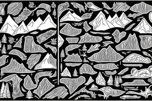 Badlapur city map, Canadian nature, moose antler, birds, plane, waterfall, mountain, forest trees tattoo idea