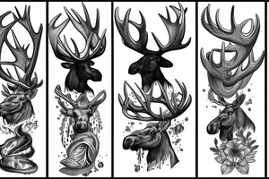 Moose antler with flowing waterfall into forest with plane passing tattoo idea