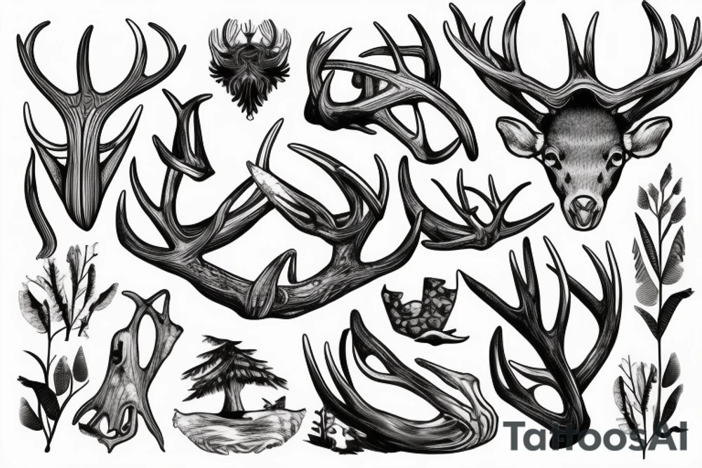 antler with flowing waterfall into forest with plane passing tattoo idea antler with flowing waterfall into forest with plane passing tattoo idea