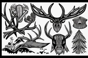 antler with waterfall into forest with plane passing tattoo idea