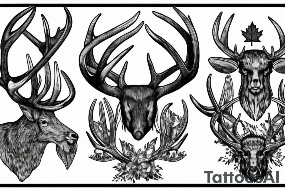 antler with waterfall into Canadian forest tattoo idea