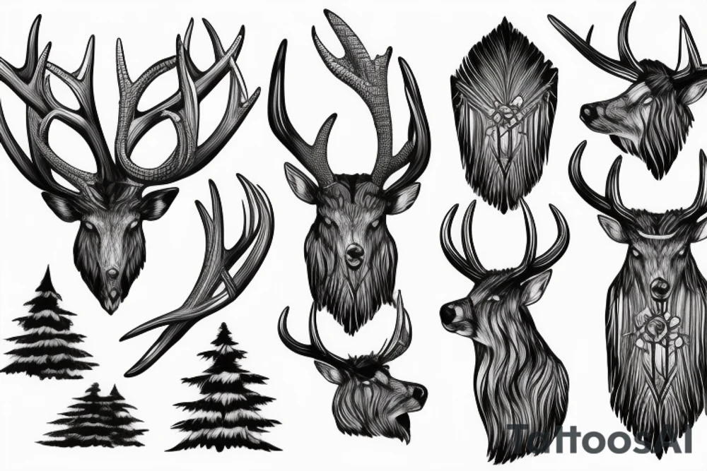 antler with waterfall into Canadian forest tattoo idea