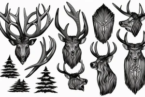 antler with waterfall into Canadian forest tattoo idea