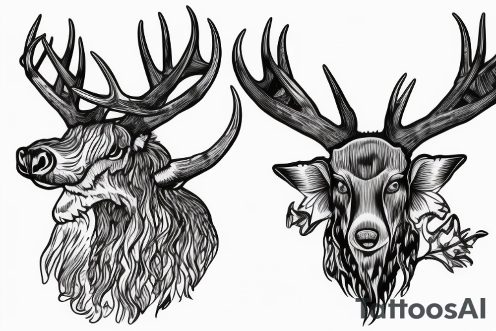 antler with waterfall into Canadian forest tattoo idea