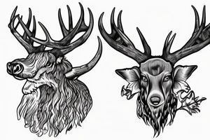 antler with waterfall into Canadian forest tattoo idea