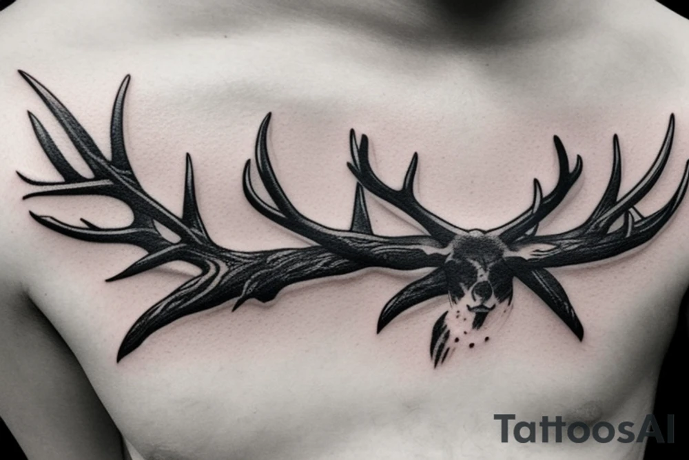 antler with waterfall into Canadian forest tattoo idea