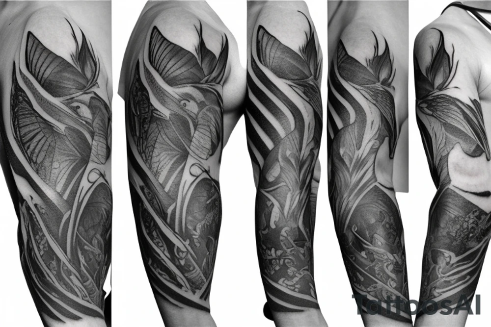 Sleeve tattoo with nature tattoo idea