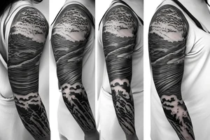 Sleeve tattoo with waterfall,nightsky tattoo idea