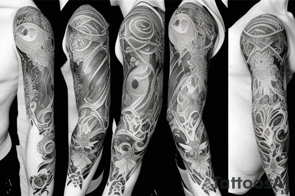 Sleeve tattoo with nightsky by waterfall tattoo idea