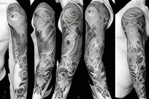 Sleeve tattoo with nightsky by waterfall tattoo idea