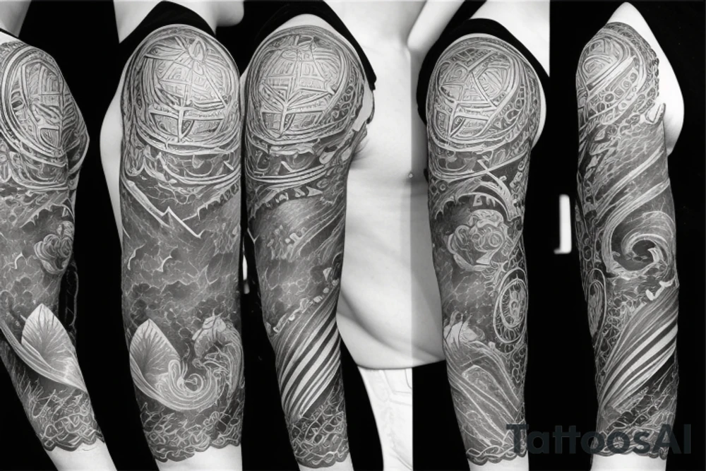 Sleeve tattoo with nightsky by waterfall tattoo idea