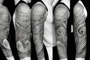 Sleeve tattoo with nightsky by waterfall tattoo idea