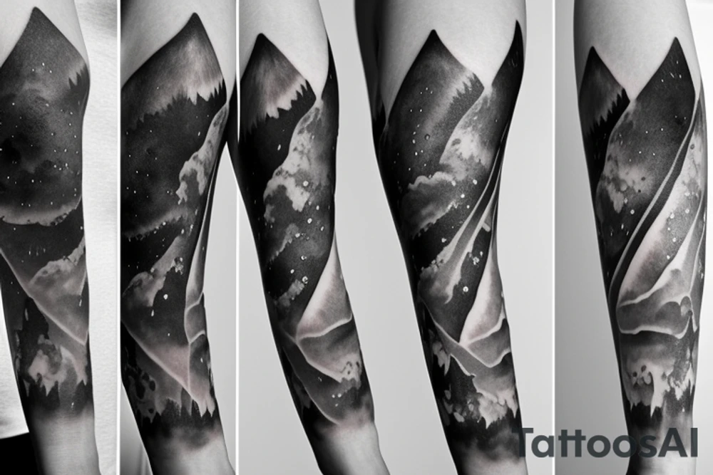 Sleeve tattoo with nightsky by waterfall tattoo idea