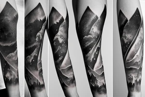Sleeve tattoo with nightsky by waterfall tattoo idea