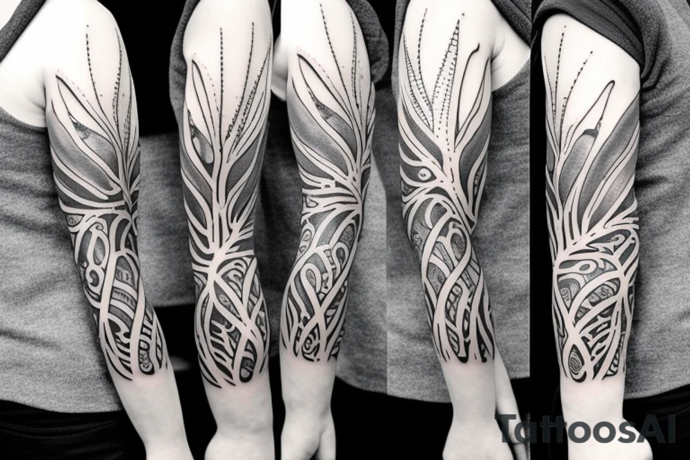 Sleeve tattoo with nightsky by waterfall tattoo idea