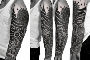 Sleeve tattoo with stars by waterfall tattoo idea