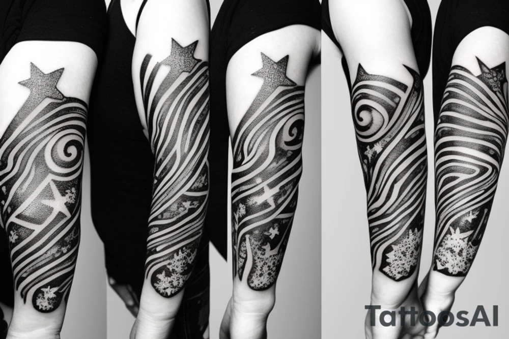 Sleeve tattoo with stars by waterfall tattoo idea Sleeve tattoo with stars by waterfall tattoo idea