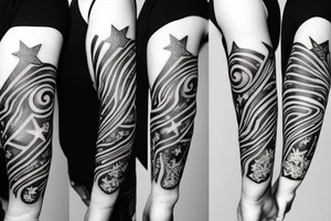 Sleeve tattoo with stars by waterfall tattoo idea