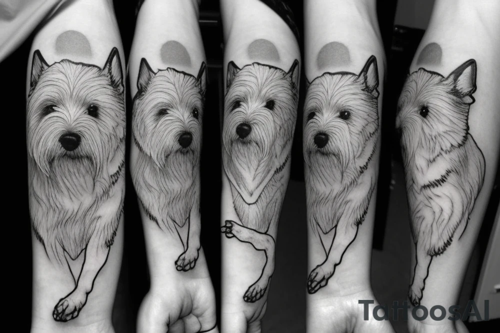 Westie dog with paws and long claws tattoo idea