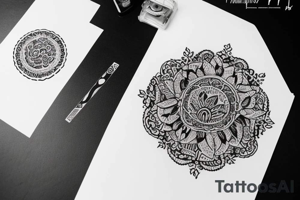 Sk initals in the background with emphasis on the following quote “मैं गहारा तमस 
तू सुनहारा सवेरा ” tattoo idea