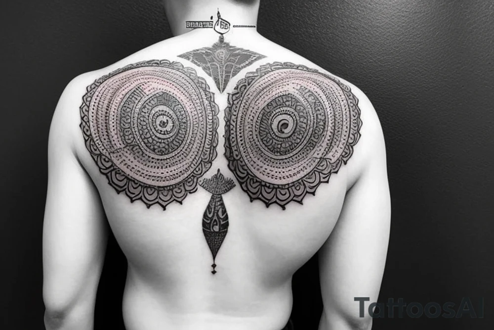 Sk initals in the background with emphasis on the following quote “मैं गहारा तमस 
तू सुनहारा सवेरा ” tattoo idea