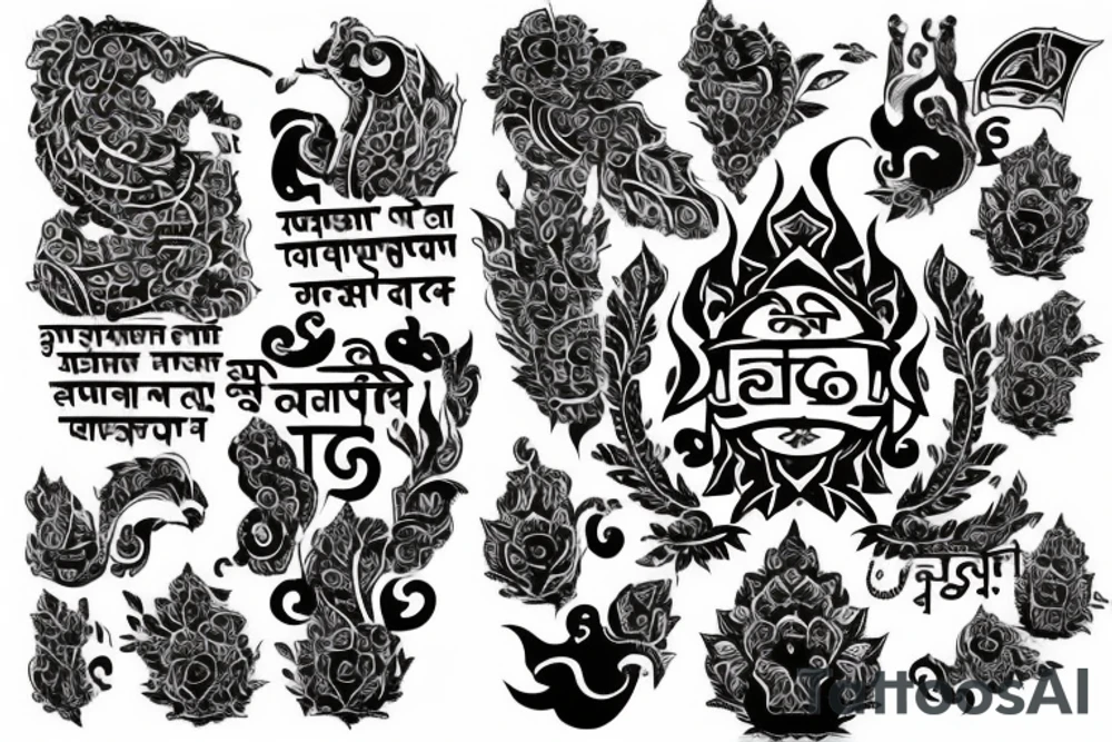 Sk initals in the background with emphasis on the following quote “मैं गहारा तमस 
तू सुनहारा सवेरा ” tattoo idea