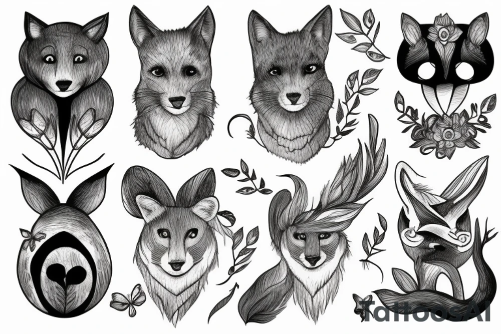 forest animals women tattoo idea
