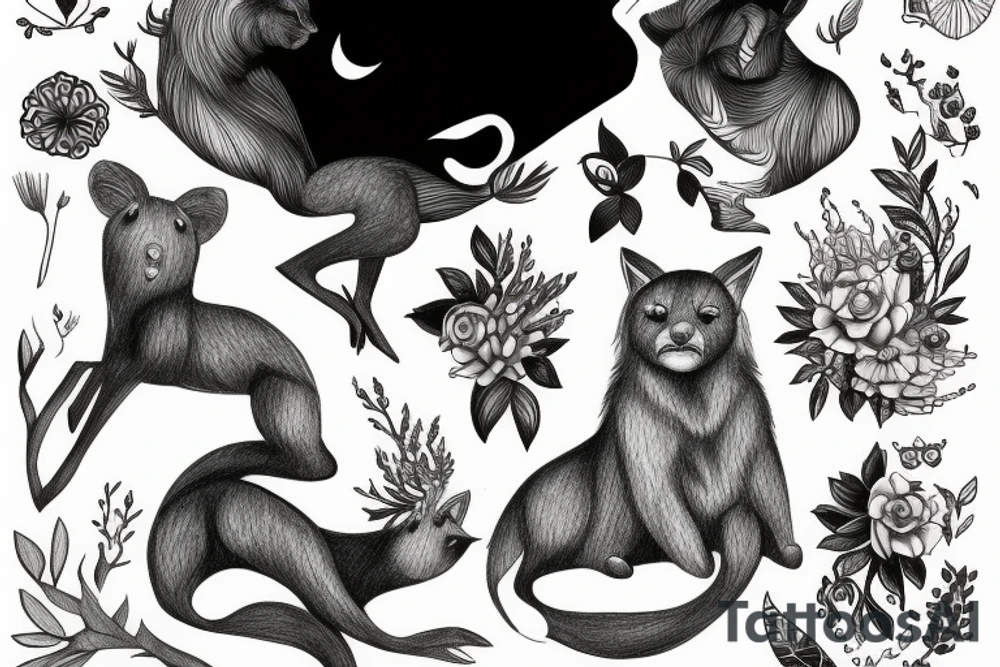 forest animals women tattoo idea