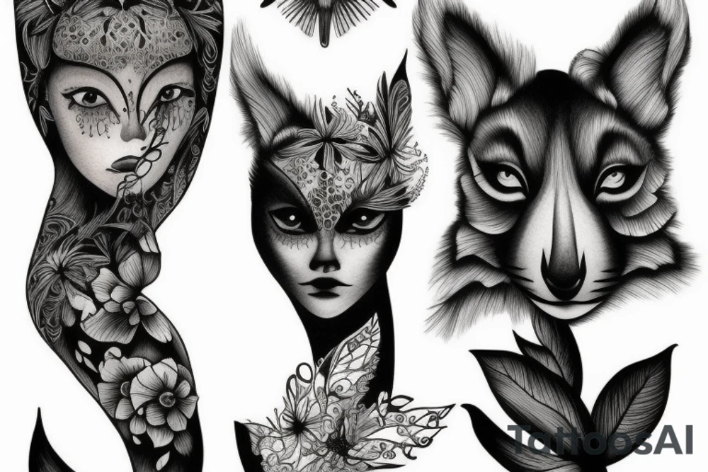 forest animals women tattoo idea