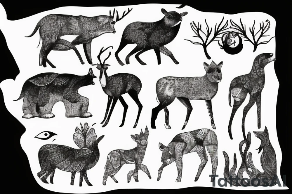 forest animals women tattoo idea