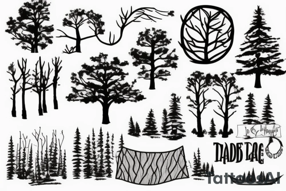trees, lake, cabin, bandana tattoo idea