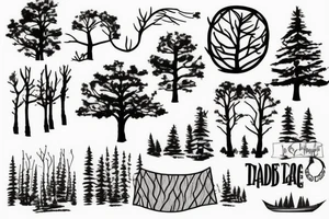 trees, lake, cabin, bandana tattoo idea